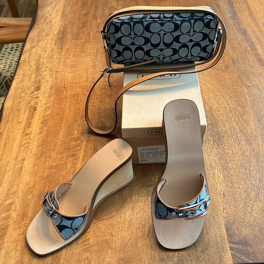 Coach honey wedge size 8 and matching cross-body purse combo
